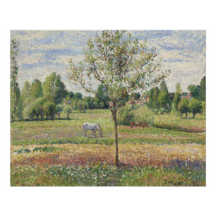 Poster La Prairie au cheval gris, Eragny, Peinture à l'hu
