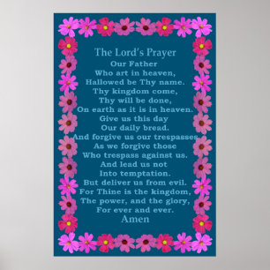 Poster La prière du Seigneur dans un cadre de cosmos rose