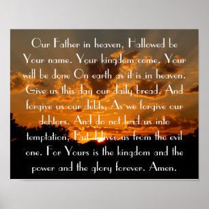 Poster La prière du Seigneur sur un beau coucher de solei