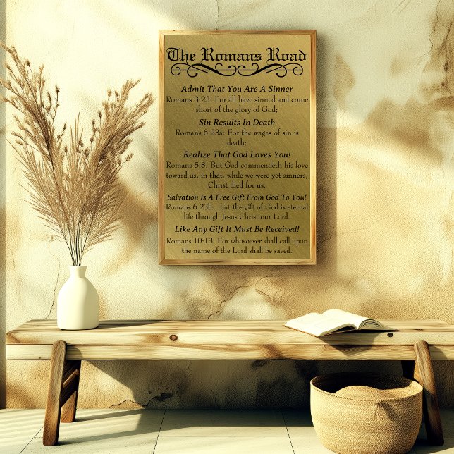 Poster La prière du Sinner de la Route Romans Gold Black (The Romans Road Sinner's Prayer Gold Black Poster)