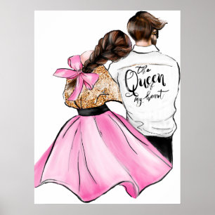 Poster La Reine de mon coeur couple de la Saint-Valentin 