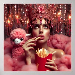 Poster La reine en couronne avec frites et alpaga