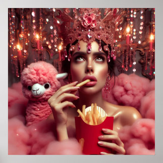 Poster La reine en couronne avec frites et alpaga