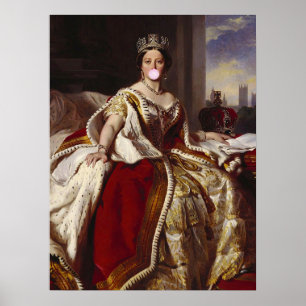 POSTER LA REINE VICTORIA SOUFFLANT UN BUBBLE GUM ROSE  