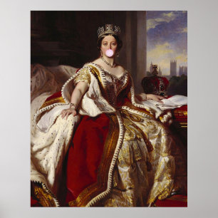 Poster La reine Victoria soufflant un chewing-gum rose