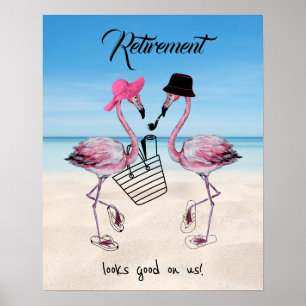 Poster La retraite nous va bien ! Flamant rose sur la pla