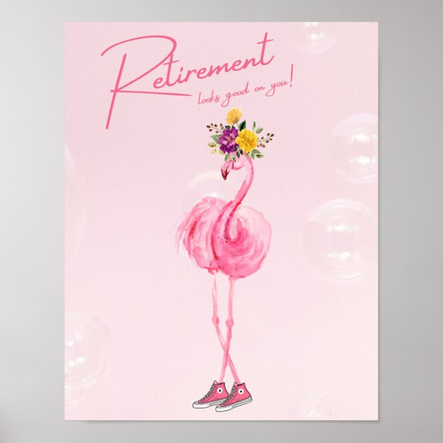 Poster La retraite te va bien ! Flamant rose en Basket (Devant)