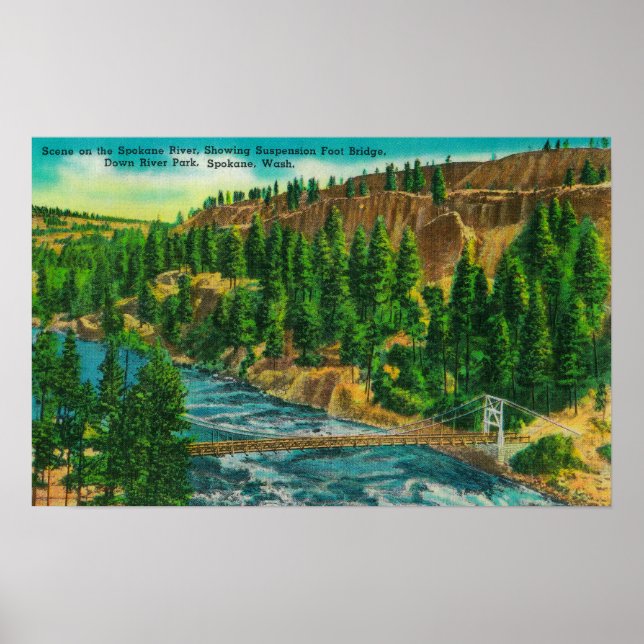 Poster La rivière Spokane et le pont du pied de suspensio (Devant)