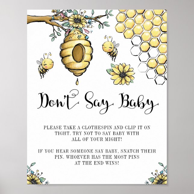 Poster La ruche fleurie Miel doux Abeille Ne pas dire béb (Devant)