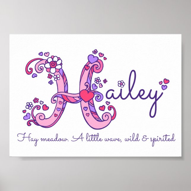 Poster La signification du nom Hailey avec un cœur gribou (Devant)