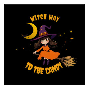 Poster La Sorcière d'Halloween - Quel chemin pour le bonb