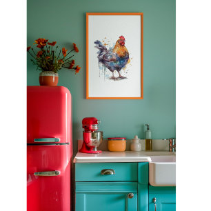 Poster La splendeur de la basse-cour : poule à l'aquarell