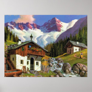 Poster La Suisse vintage, Gletscherwelt, village,