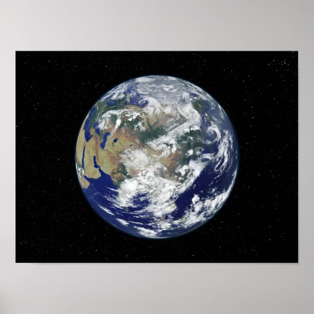 Poster La Terre entièrement éclairée centrée sur l'Asie (Devant)