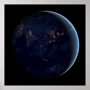 Poster La Terre s'illumine la nuit en Asie et en Australi