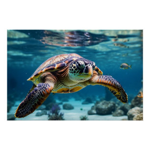 Poster La tortue de mer dans l'océan
