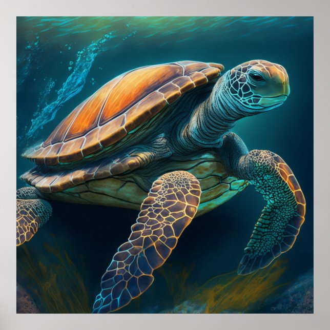 Poster La tortue de mer La baignade dans l'océan (Devant)