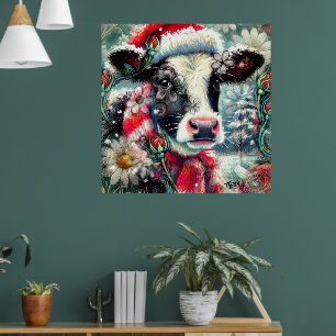 Poster La vache rêve de temps plus chauds Turquoise Rouge