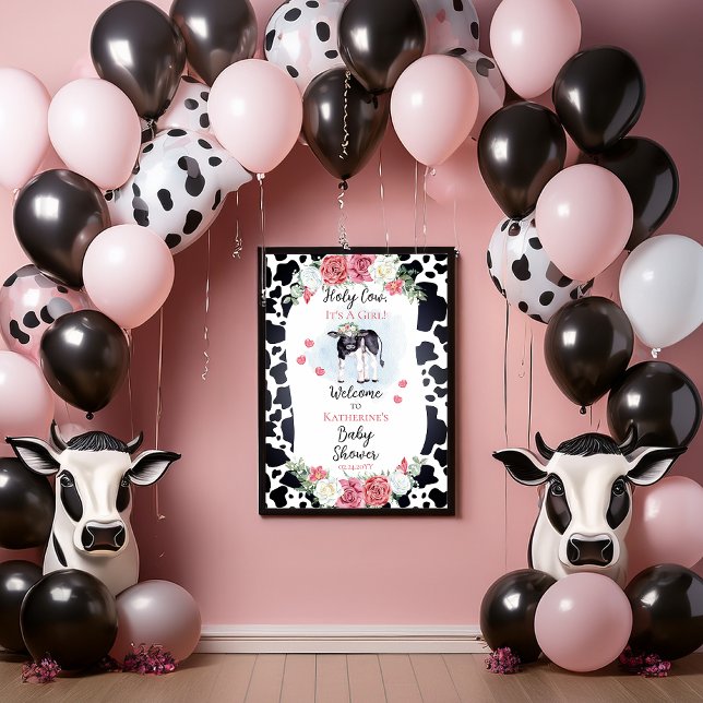 Poster La vache sainte, c'est une fille Baby shower Accue (Cute "Holy Cow, It's A Girl!" Baby Shower Poster)