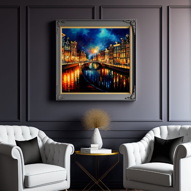 Poster La verie nocturne : Les canaux lune d'Amsterdam (Créateur téléchargé)