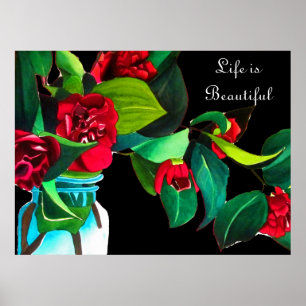 Poster La vie est belle fleurs de Camellia aquarelle art