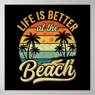 Poster La vie est meilleure à la plage vacances d'été rét