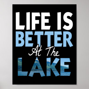 Poster La vie est meilleure au lac pêche bateau 