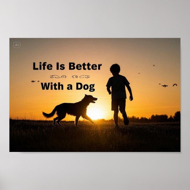 Poster La vie est meilleure avec un chien, jeune garçon,  (Devant)