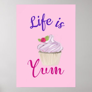 Poster La vie est Yum Dreamy Cupcake rose
