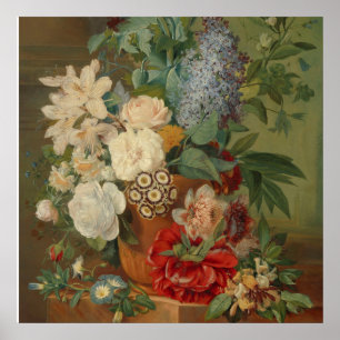 Poster La vie morte avec des fleurs dans un Vase en terre