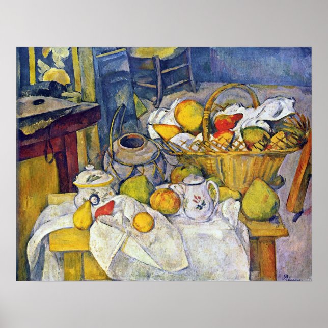 Poster La vie morte avec panier de fruits de Paul Cezanne (Devant)