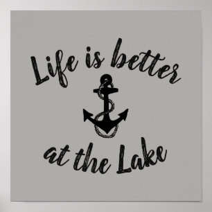 Poster LA VIE nautique EST MEILLEURE AU LAC et à l'ancre 