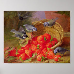 Poster La vie toujours avec des fraises et des mésanges