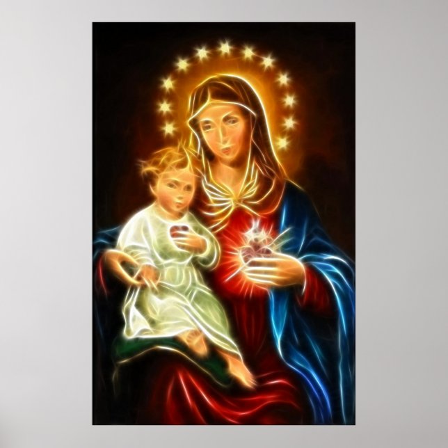 Poster La Vierge Marie Et Bébé Jésus Sacré Coeur (Devant)