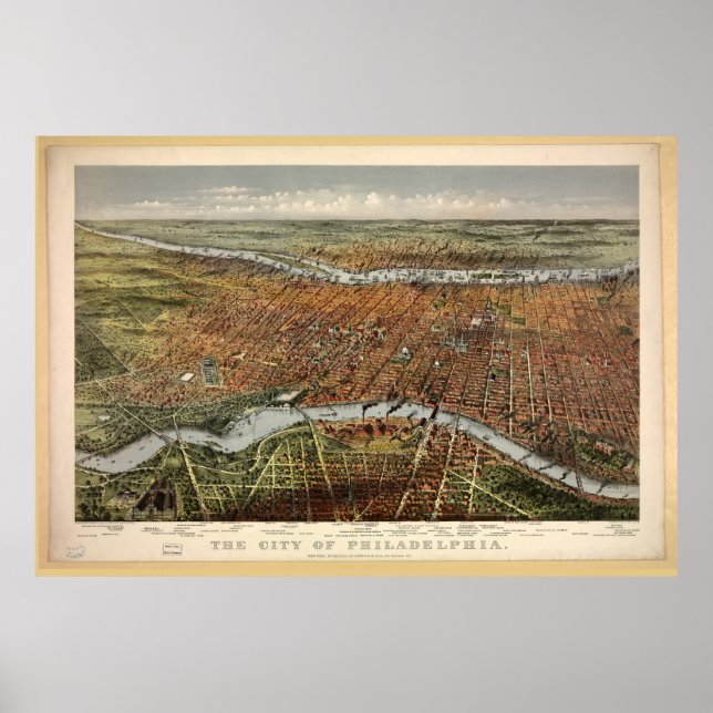Poster La ville de Philadelphie par Currier & Ives (1875) (Devant)