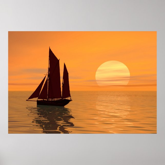 Poster La voile au coucher du soleil (Devant)