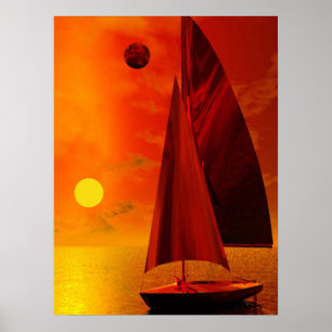 Poster La voile au coucher du soleil