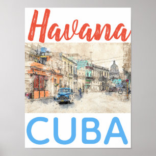 Poster La voiture Cuba de La Havane dans la rue