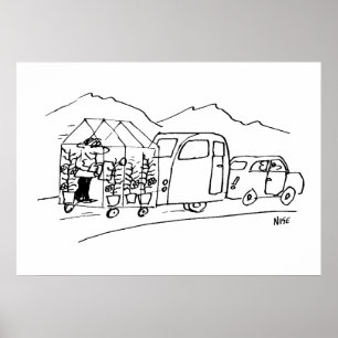 Poster La voiture remorque une caravane et aussi une serr