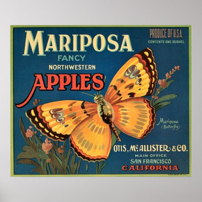 Poster Label Crate Mariposa Apples (Devant)