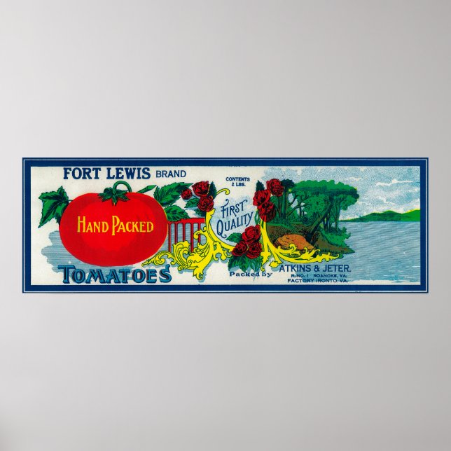 Poster Label de tomate Fort Lewis Roanoke, VA (Devant)