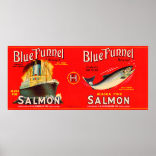 Poster Label saumoné Seattle, WA de marque bleue