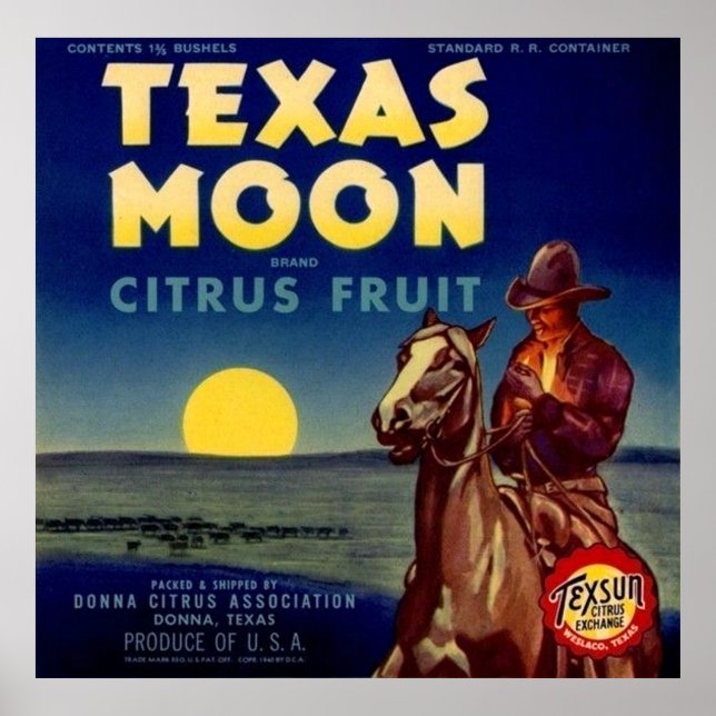 Poster Label Texas Moon Citrus Fruit Crate (Devant)