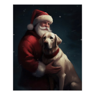Poster Labrador avec le Père Noël Festif Noël 