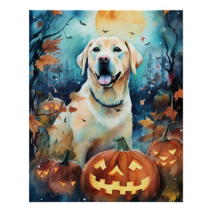Poster Labrador d'Halloween avec citrouilles effrayant