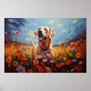 Poster Labrador en fleurs