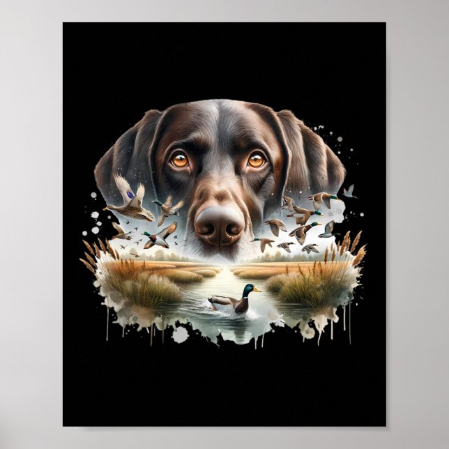 Poster Labrador Retriever Avec Des Canards Mallard Chasse (Devant)