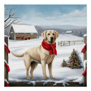 Poster Labrador Retriever Dog in Snow Christmas