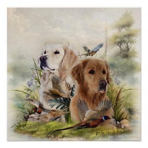 Poster Labrador Retrivers avec faisan, Art