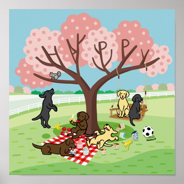 Poster Labradors et Happy Cherry Blossom (Devant)